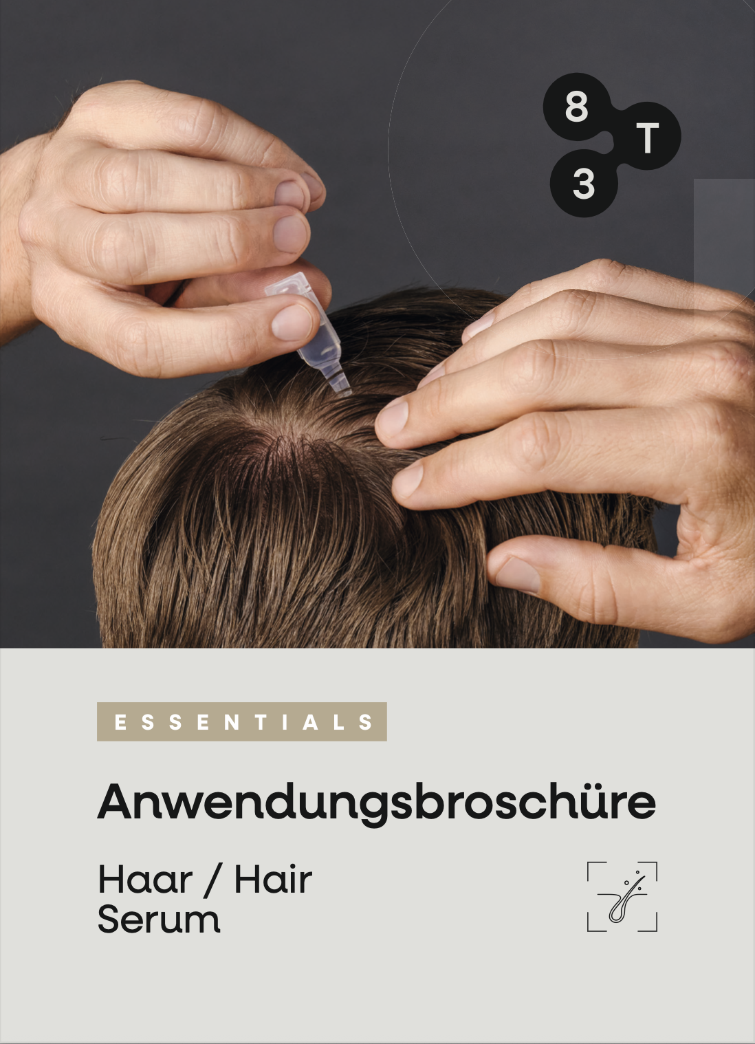 Cover der Anwendungsbroschüre für das 8T3 Essentials Haar Serum by Mallia zur Haarregeneration