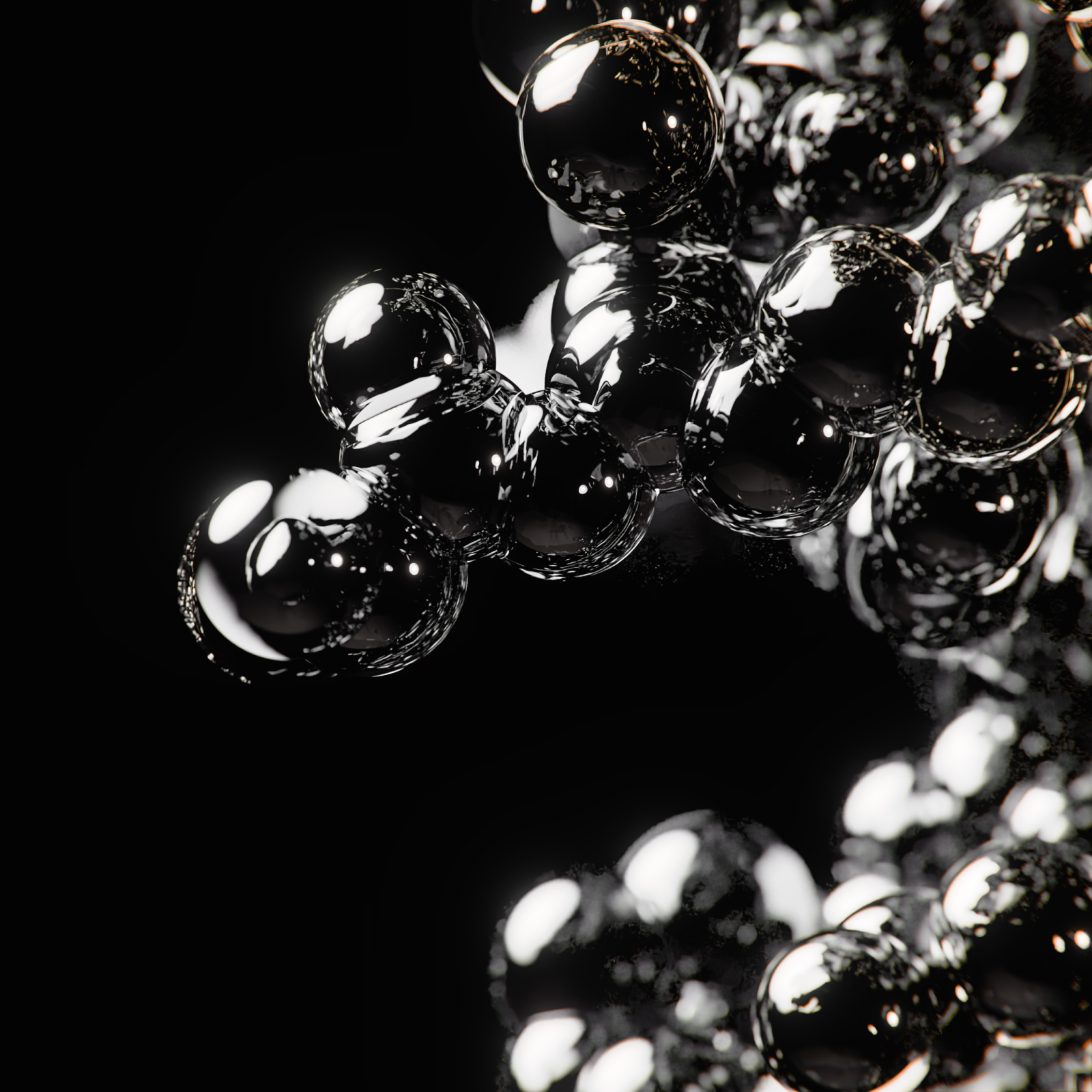 Abstrakte Molekül-Darstellung in Schwarz-Silber – symbolisiert aktive Wirkstoffe des 8T3 Haar-Serums